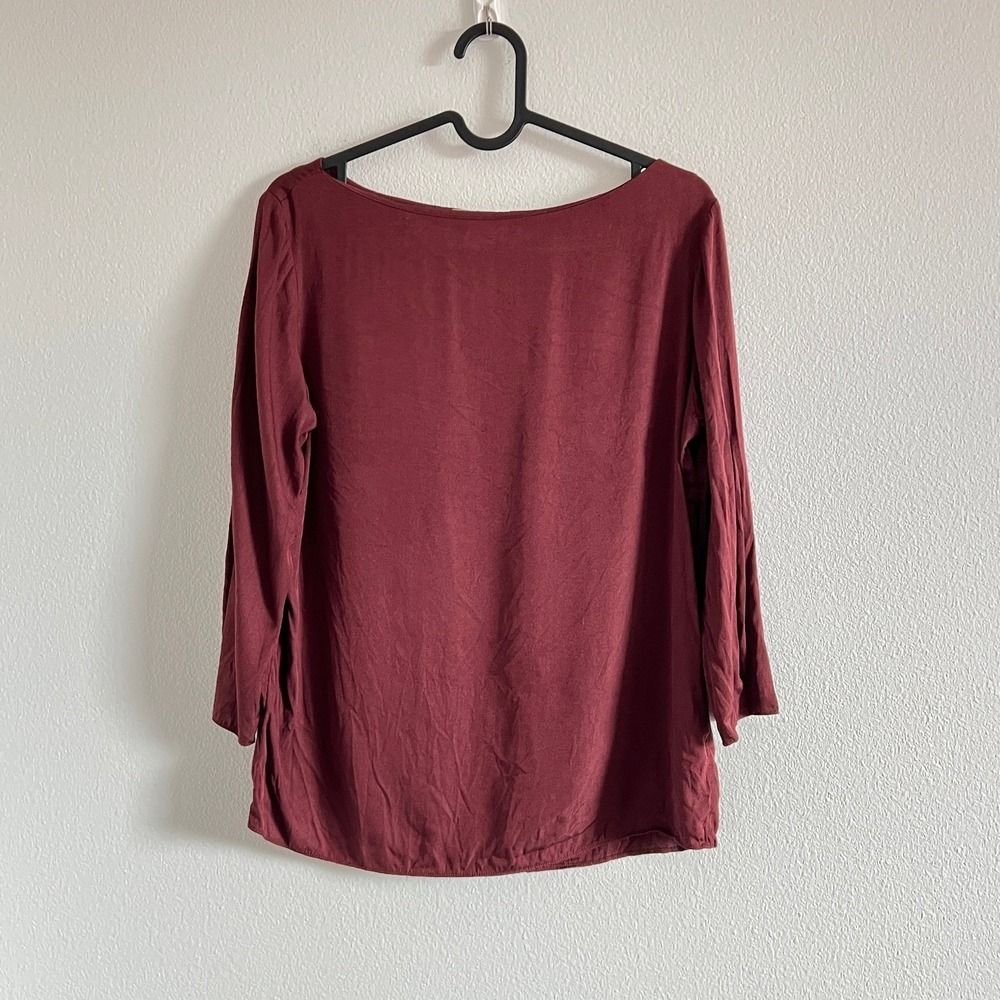 Vince Burgundy Boat Neck 3/4 Sleeve Silk Blend Blouse S Quiet Luxury Minimalist